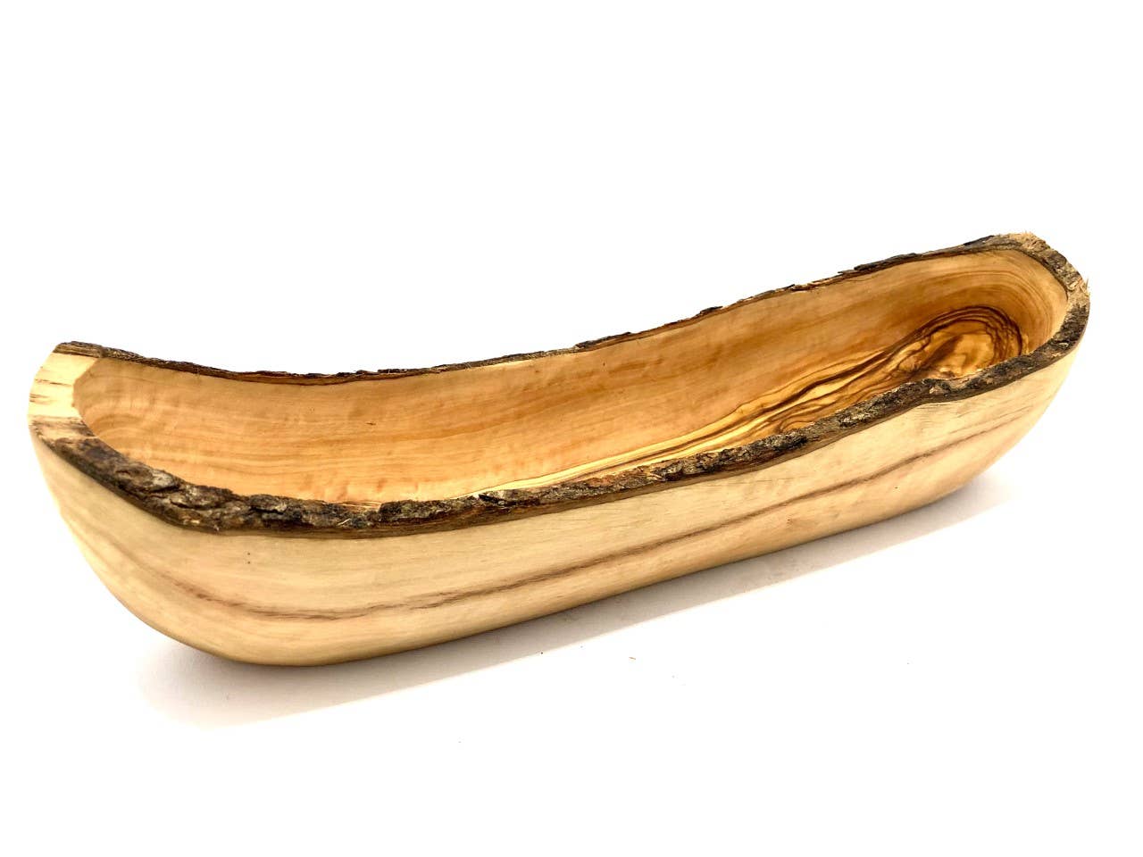 Rustic Long Bread Bowl 13 - 15 inches Made of Olive Wood