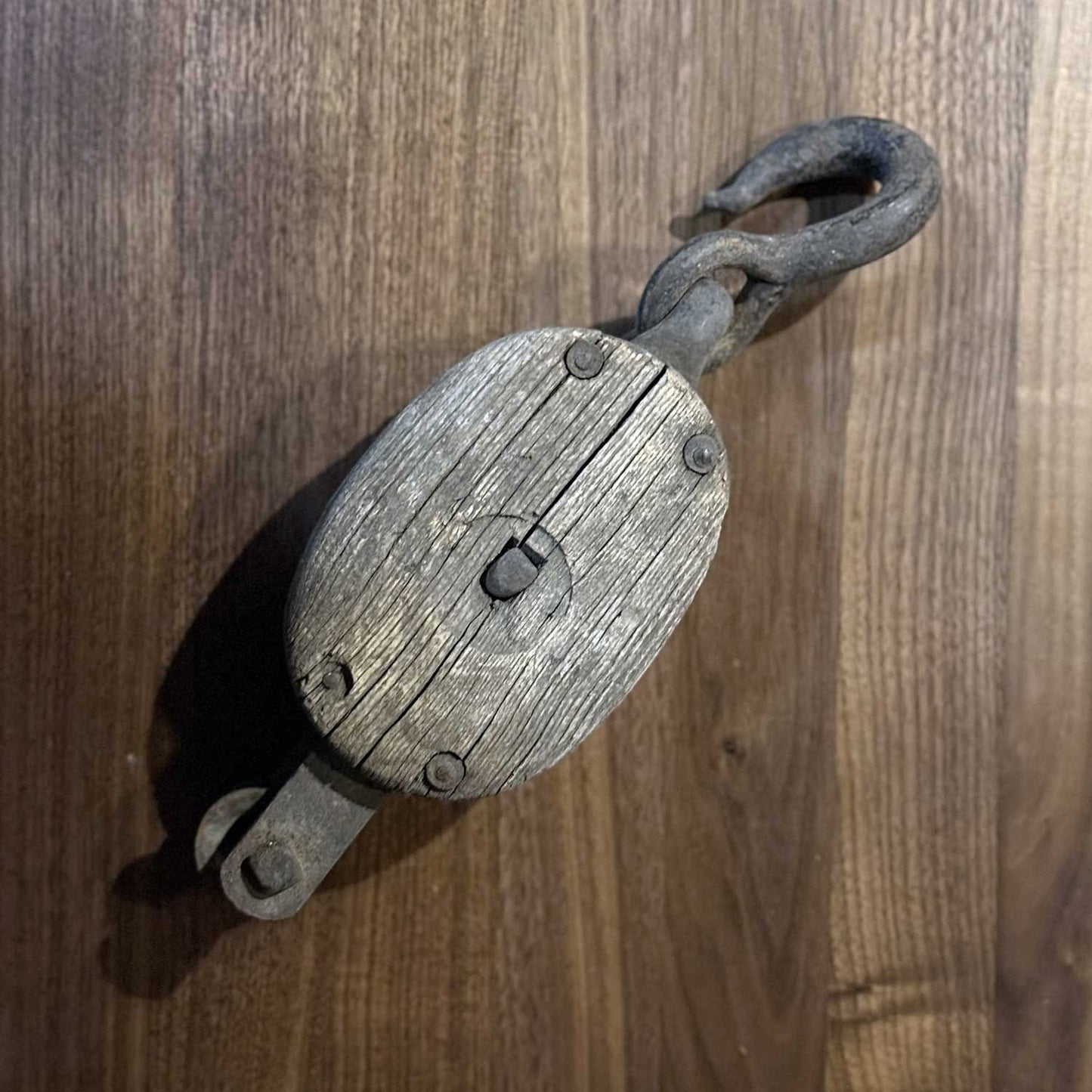 Vintage Pulley Block With Natural Patina and Forged Hook - 11 Inch