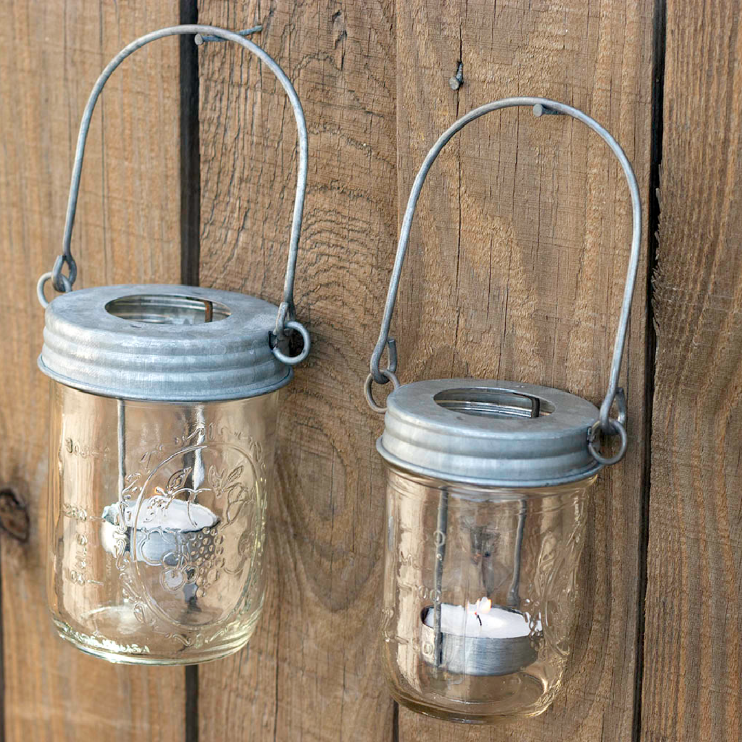 Galvanized Metal Tea Light Candle Holder Lids With Handles