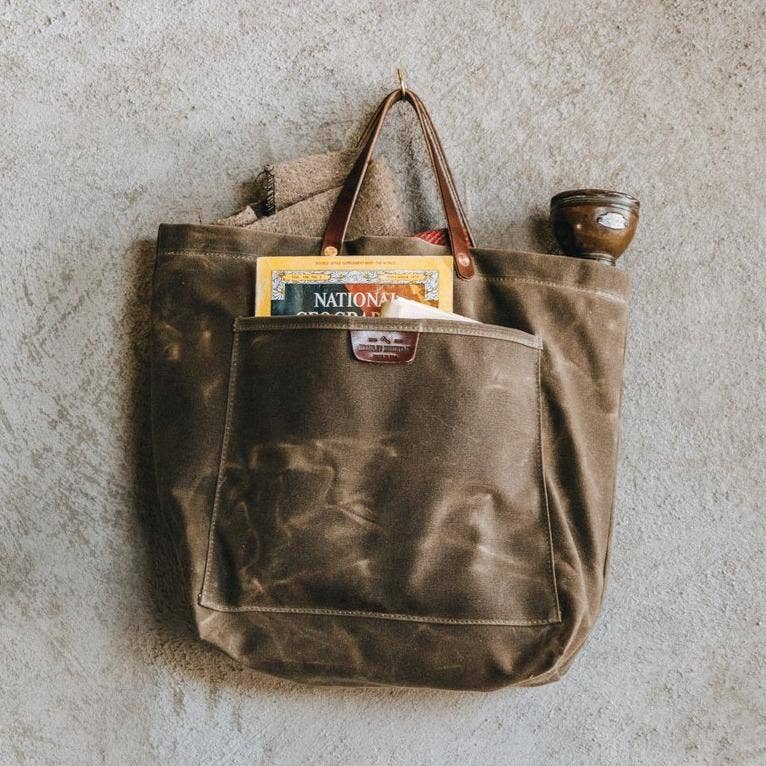 Waxed Canvas Coal Tote Bag - Field Tan with Shoulder Strap