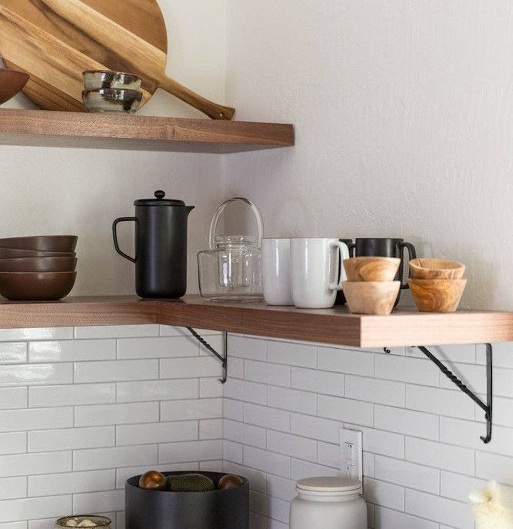 Forged Corner Shelf Bracket with Natural Blacksmith Finish - Iron. 6x6 Inches