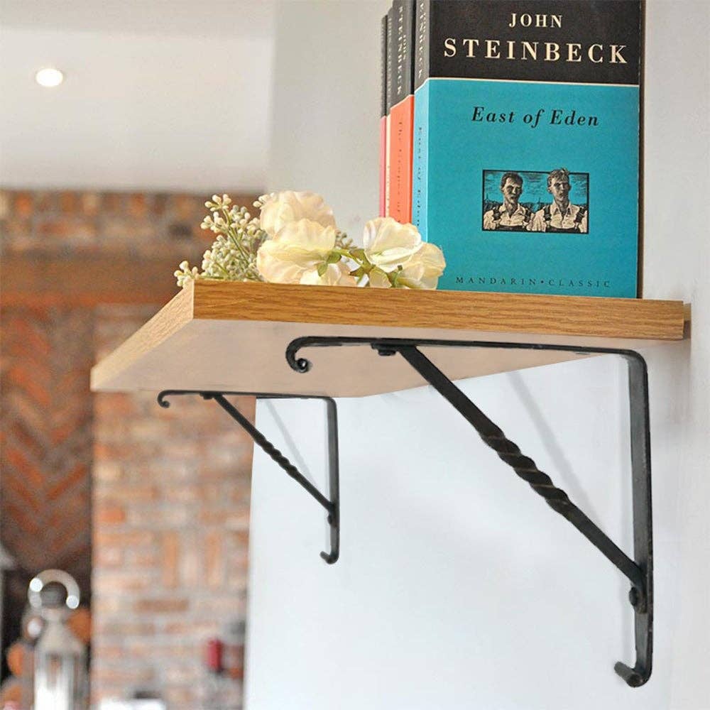 Forged Corner Shelf Bracket with Natural Blacksmith Finish - Iron. 6x6 Inches