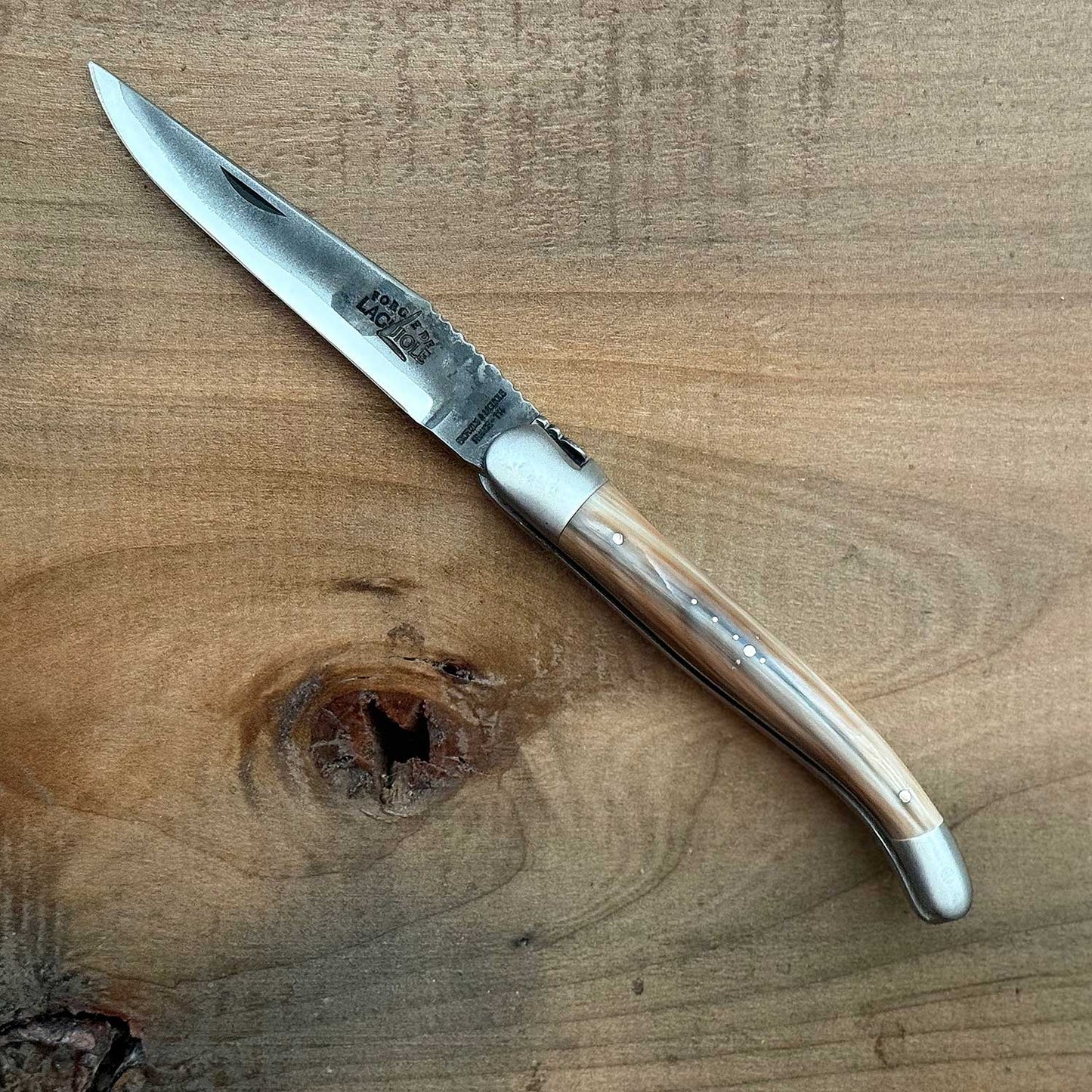 Forge de Laguiole Collectors Series 12 cm Pocket Knife - Brut de Forge Style and Light Horn Handle