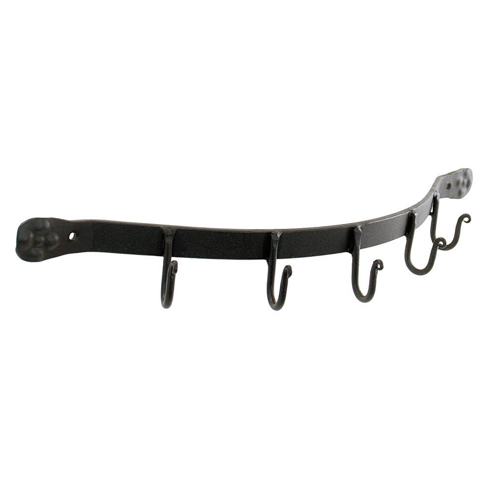 Forged Rack / Garden Tool Bracket with 5 Hooks - Black Iron Finish
