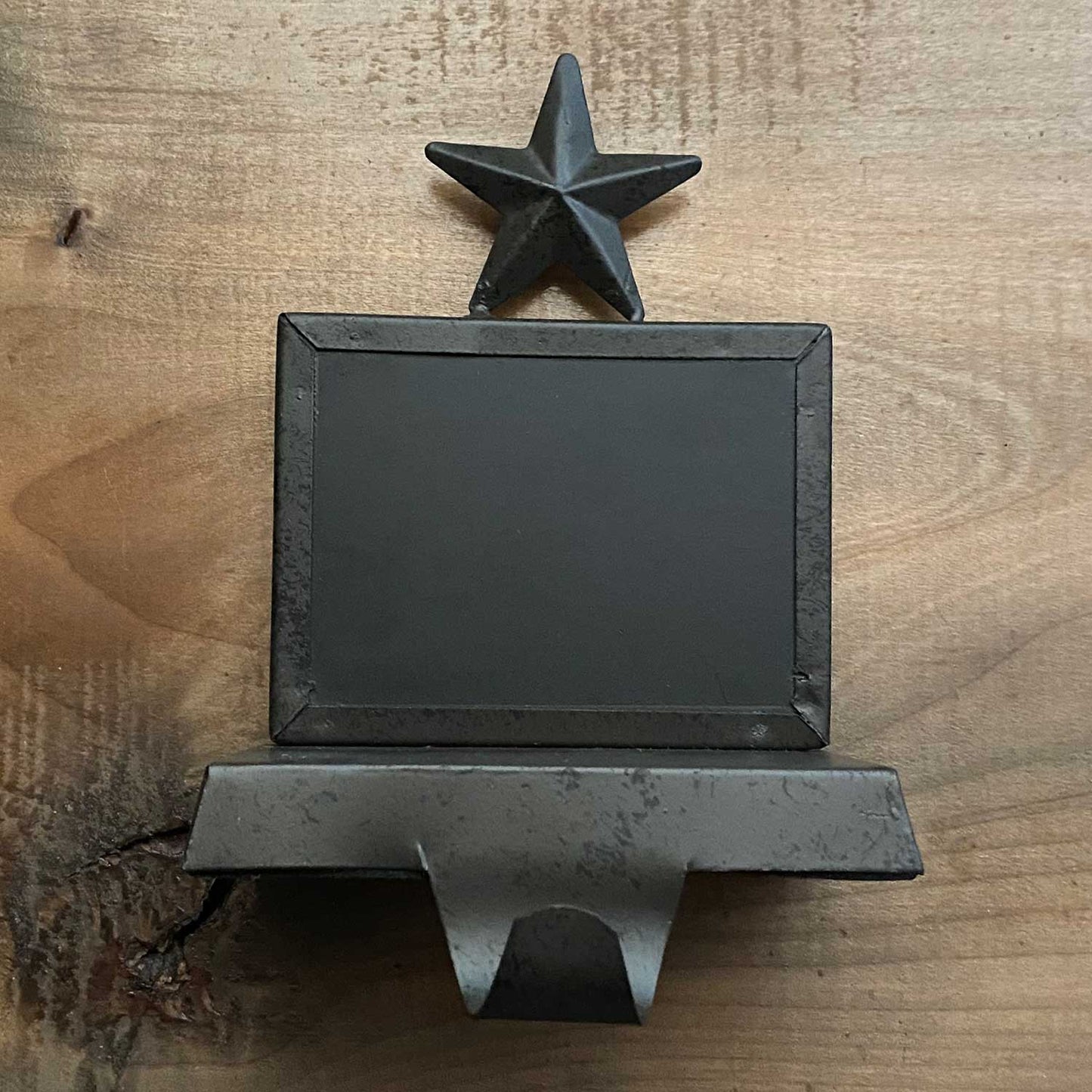 Chalkboard / Star Iron Mantel Stocking Hanger Black