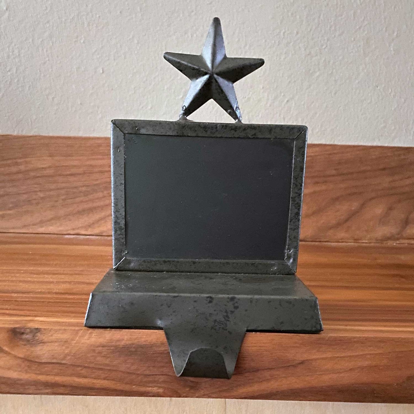Chalkboard / Star Iron Mantel Stocking Hanger Black