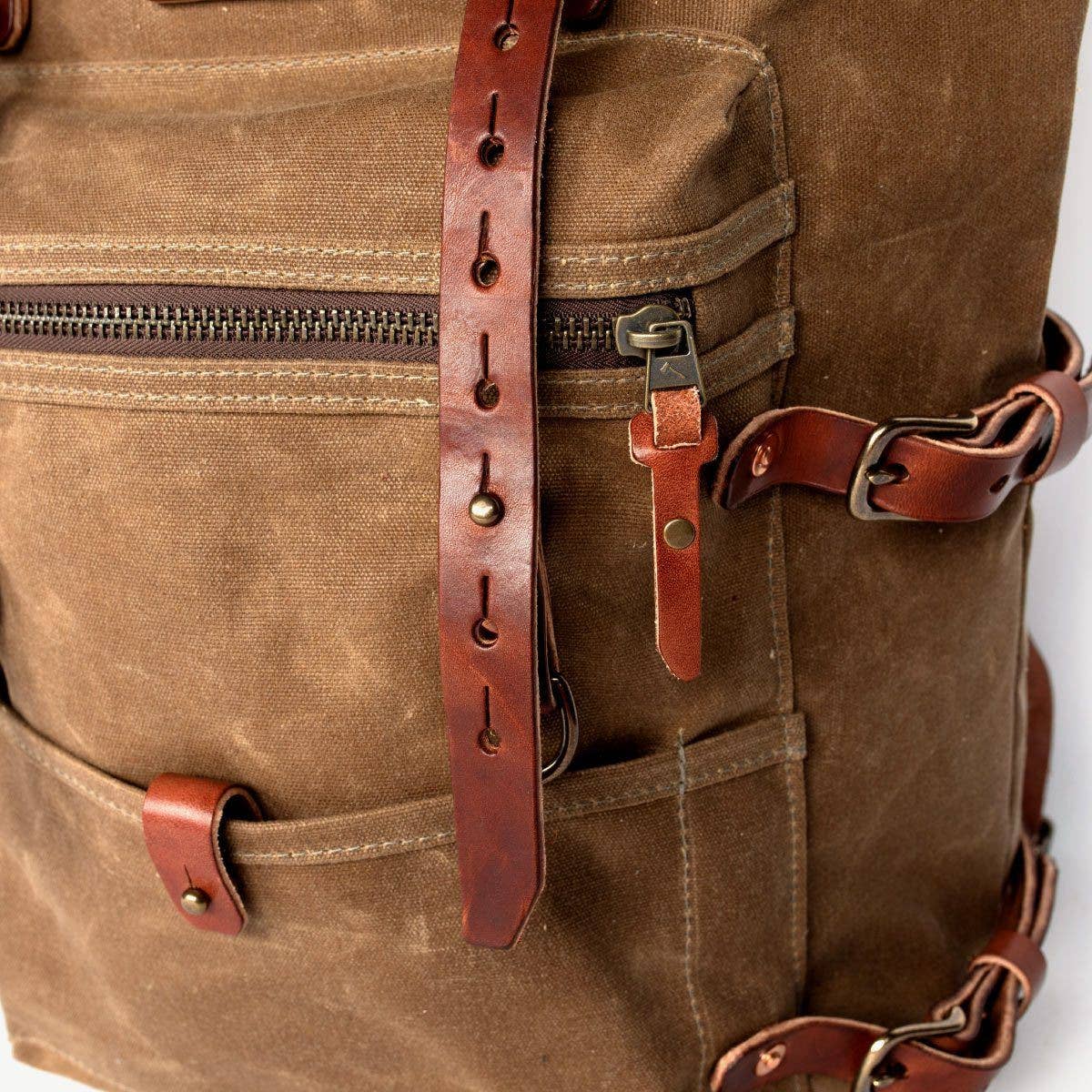 Wilder Waxed Canvas and Leather Backpack - Brush Brown