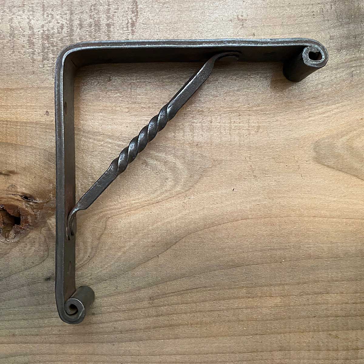 Forged Corner Shelf Bracket with Natural Blacksmith Finish - Iron. 6x6 Inches