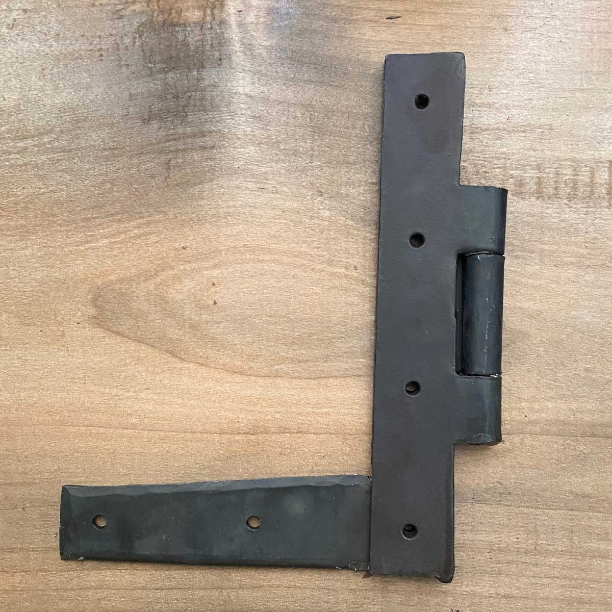 Rustic Forged L Hinge - 7 Inches with Traditional Beeswax Blacksmith Finish, Left-Hand