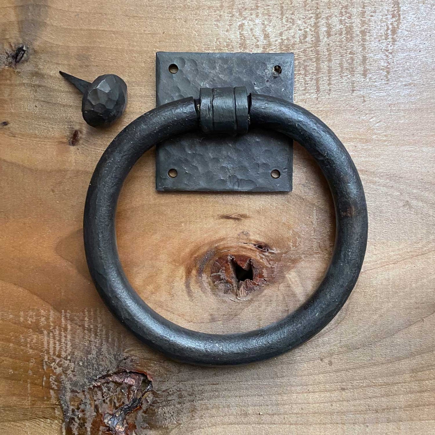 Rustic Hand Forged Iron Door Knocker / Gate Pull - Beeswax Finish