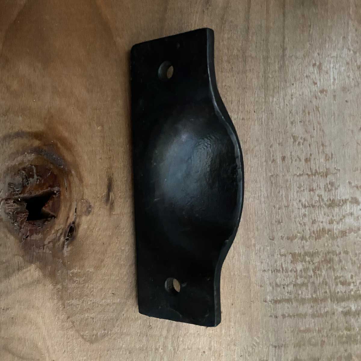 Hand Forged Cup Style Bin Pull 4 Inches Wide - Traditional Finish - Black