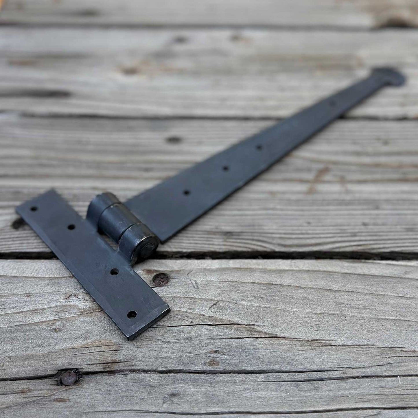 Hand Forged 12 Inch Strap Hinge Traditional Round Penny End Tip - Thicker 3/8 Inch