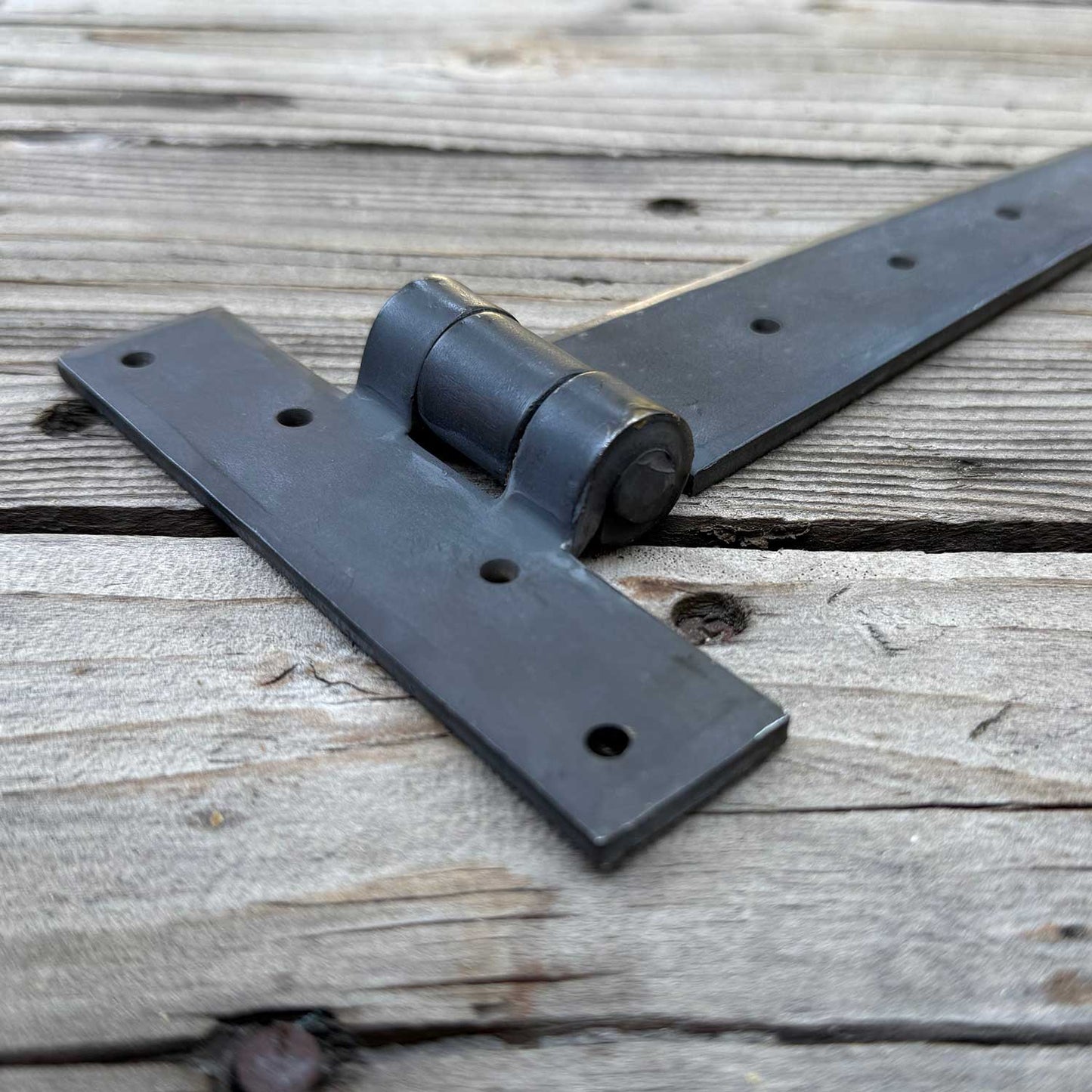 Hand Forged 12 Inch Strap Hinge Traditional Round Penny End Tip - Thicker 3/8 Inch