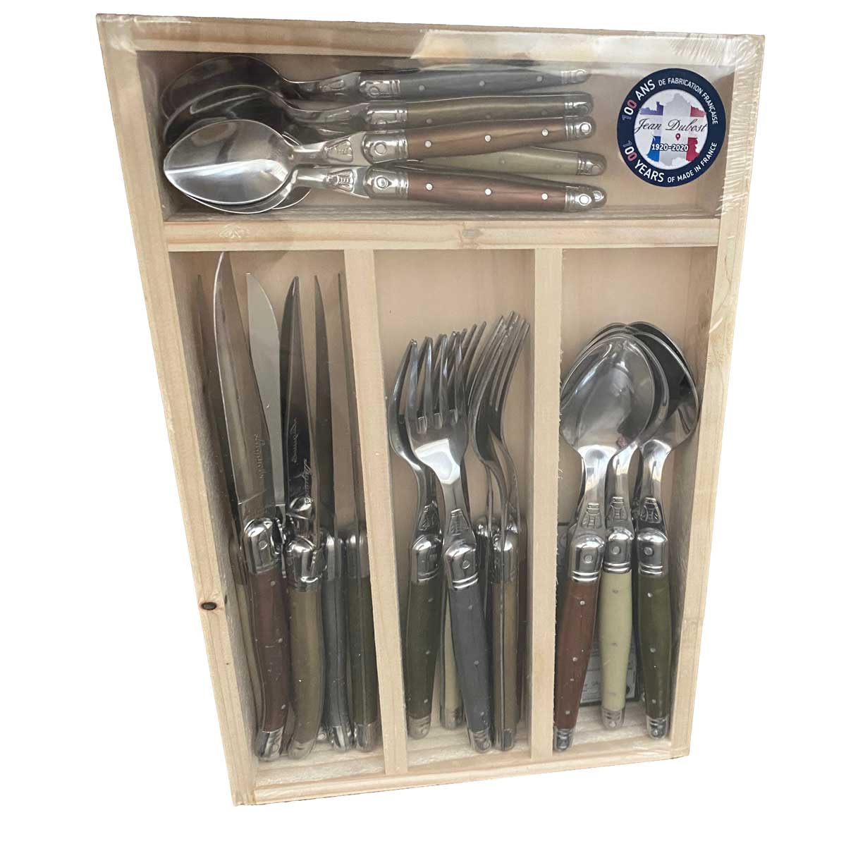 Jean Dubost Laguiole 24 Piece Everyday Flatware Set Mineral Color