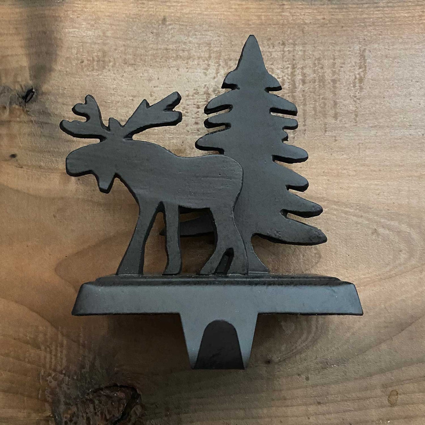 Moose And Tree Stocking Hanger Mantel Hook