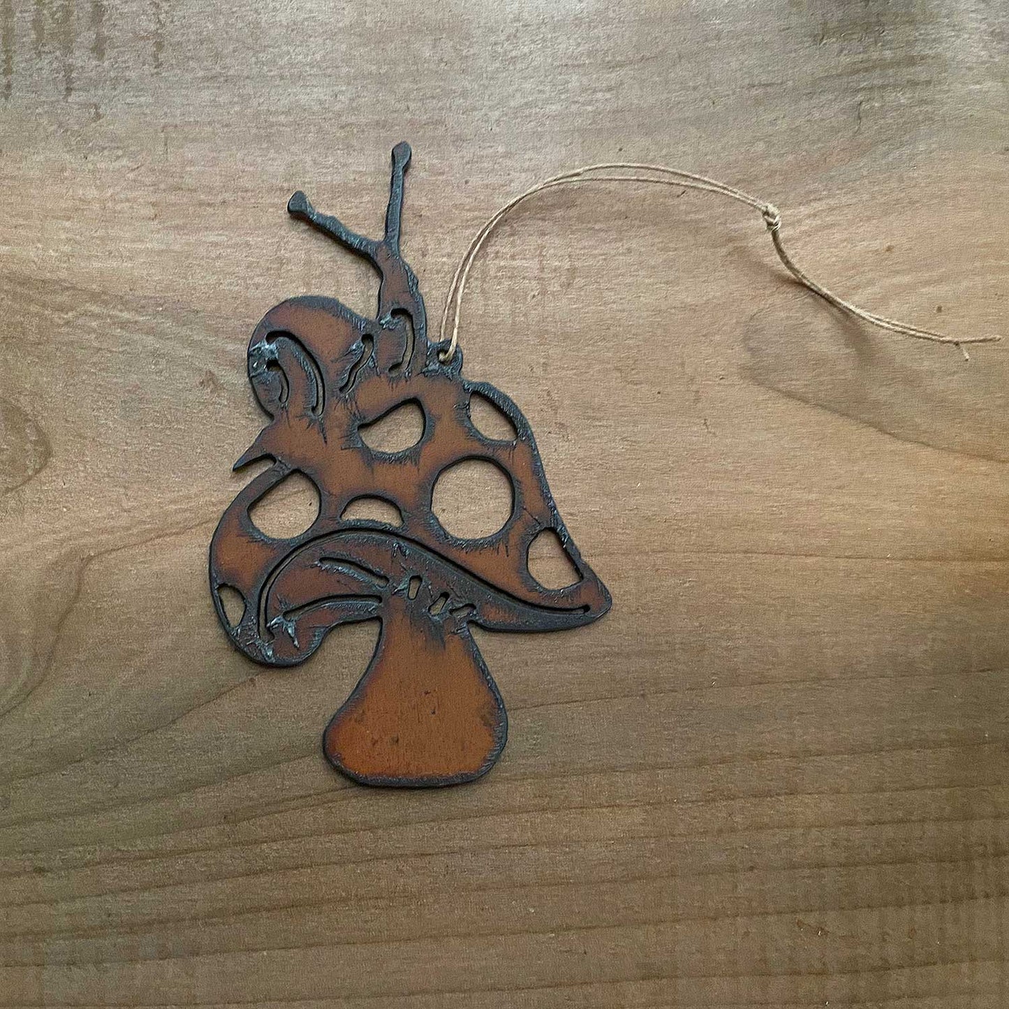 Mushroom with Snail Rustic Iron Ornament