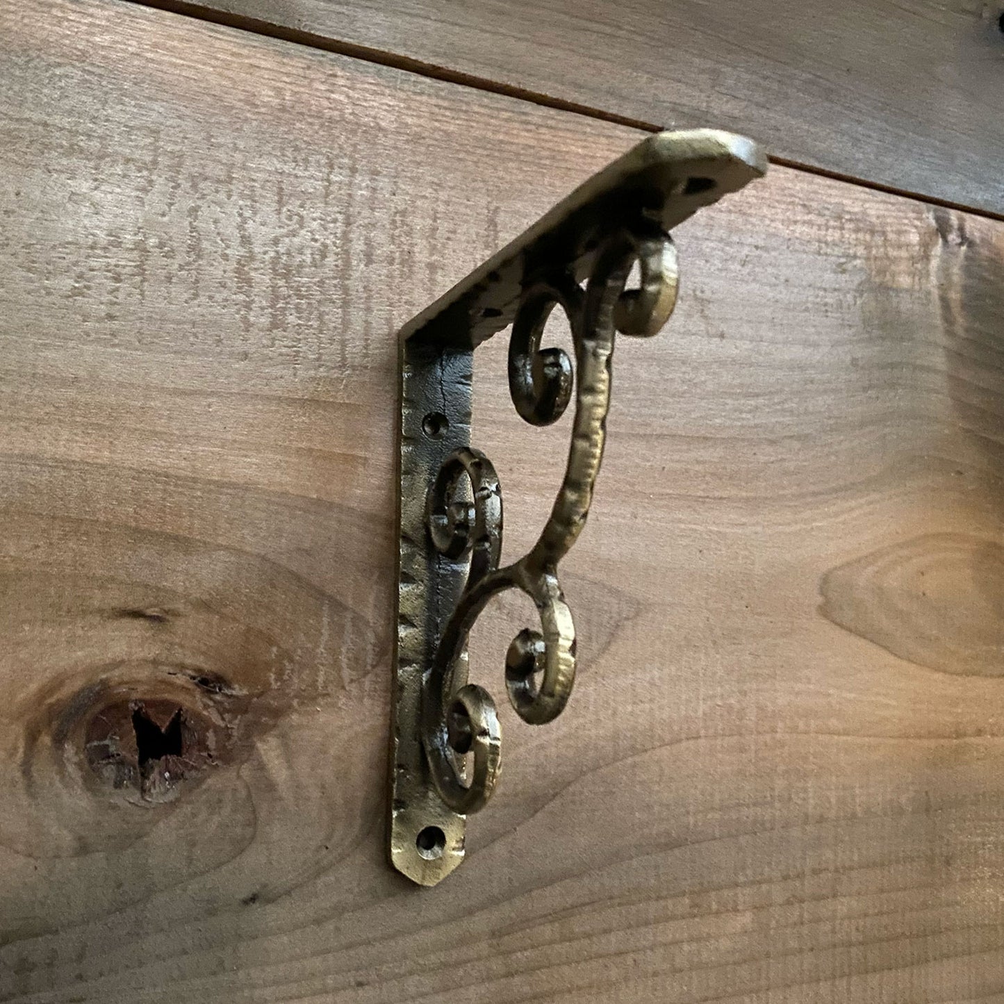 Rustic Shelf Bracket - Small 5.5 inch in Antique Brass Finish