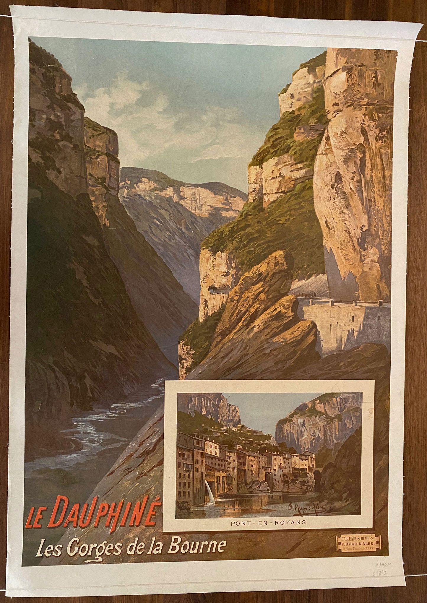 Le Dauphine Les Gorges de la Bourne Vintage Original Railroad Travel Poster F. Hugo D'Alesi
