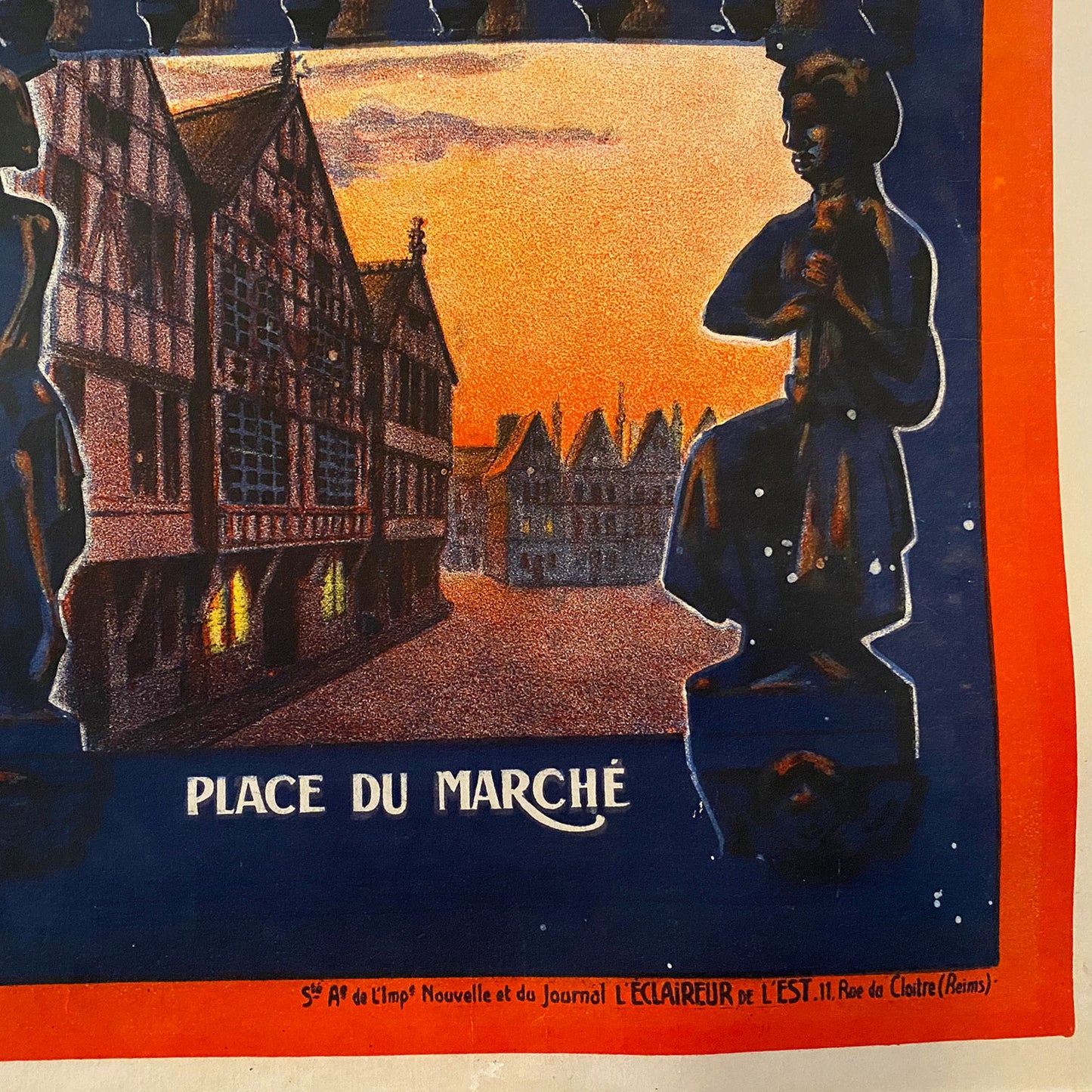 Original French Vintage Railway Travel Poster Cie Des Chemins De Fer De L'est Reims - Cathedrale - Place Royale - Place Du Marche