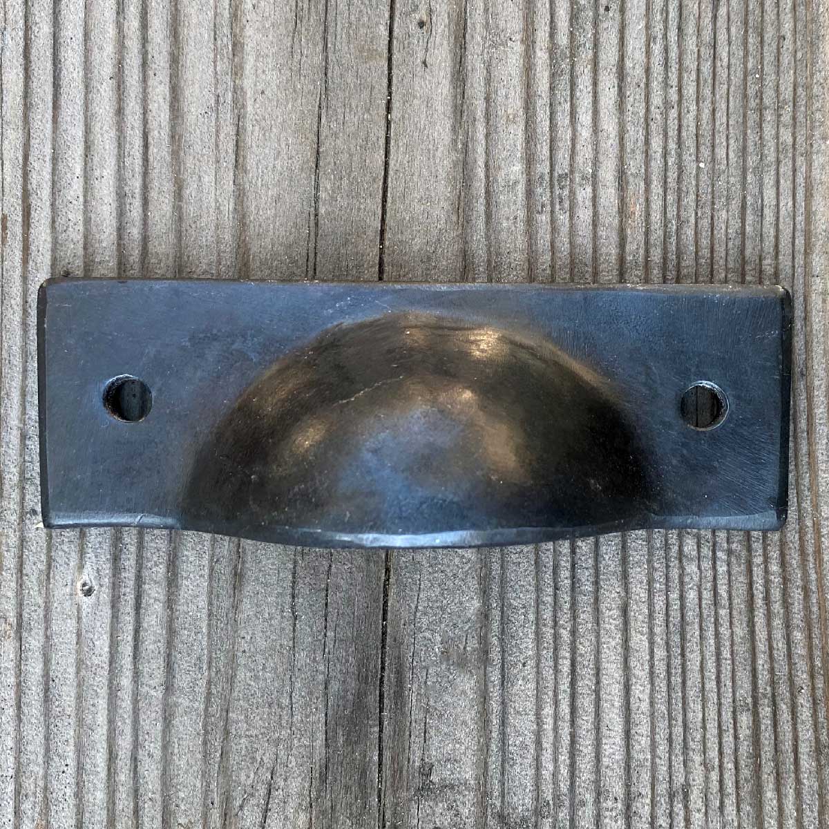Hand Forged Cup Style Bin Pull 4 Inches Wide - Traditional Finish - Black