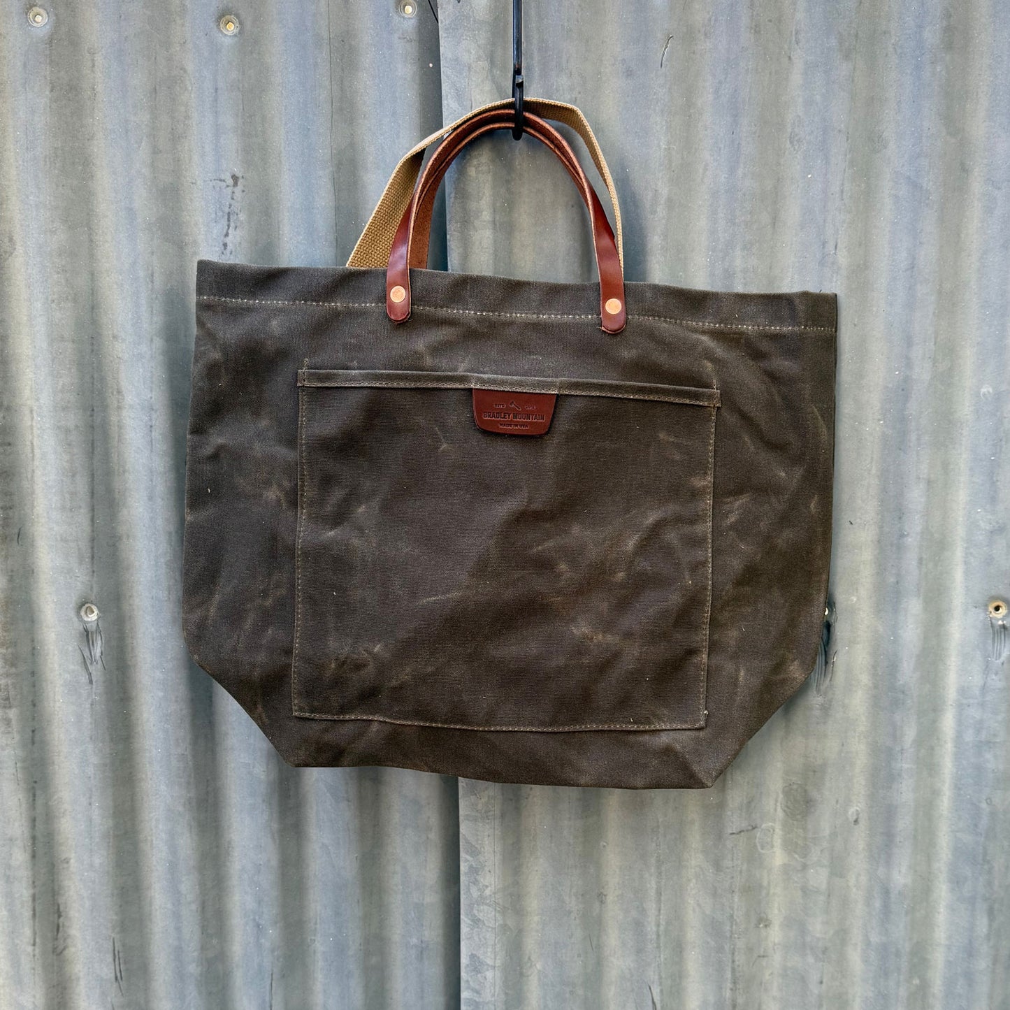 Waxed Canvas Coal Tote Bag - Field Tan with Shoulder Strap