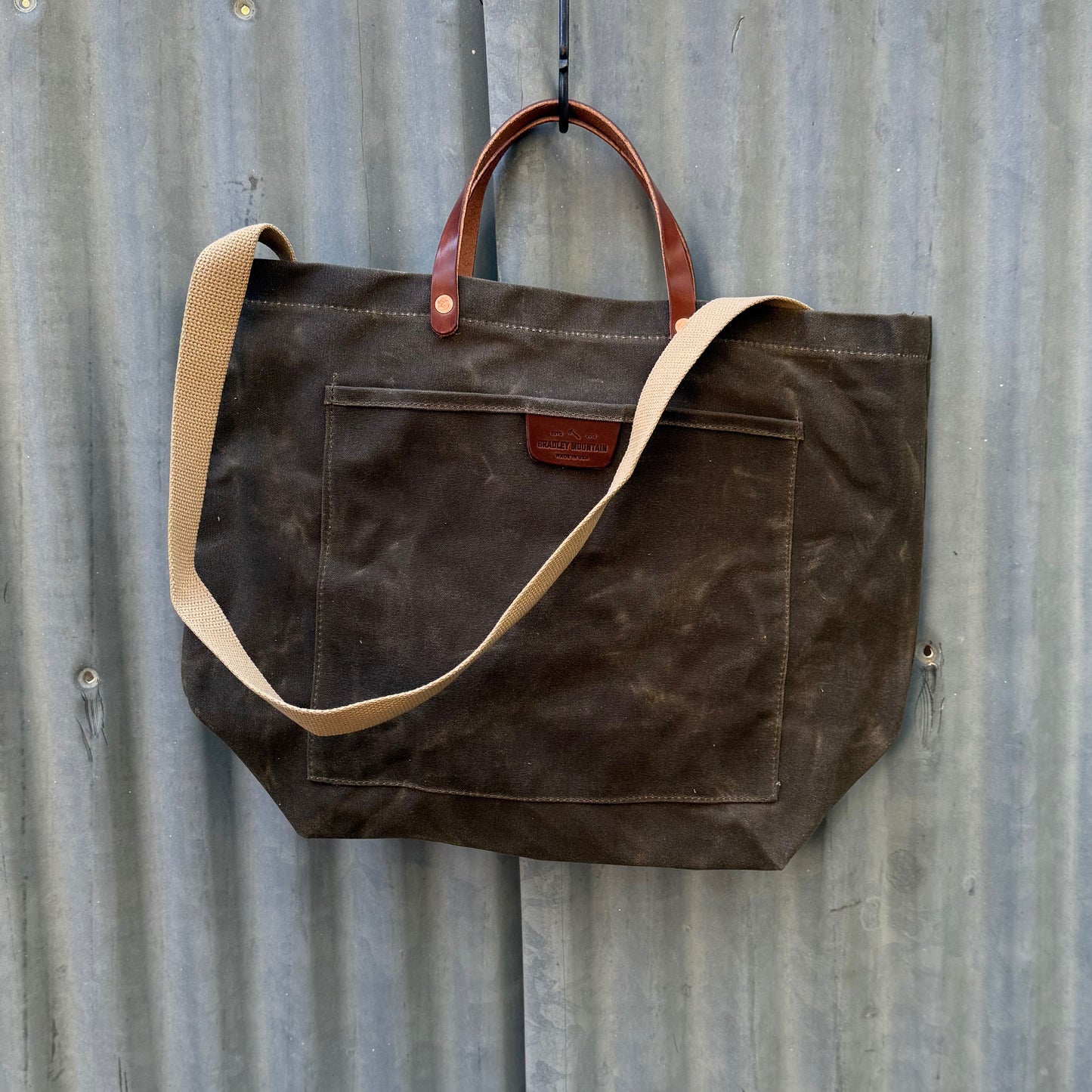 Waxed Canvas Coal Tote Bag - Field Tan with Shoulder Strap