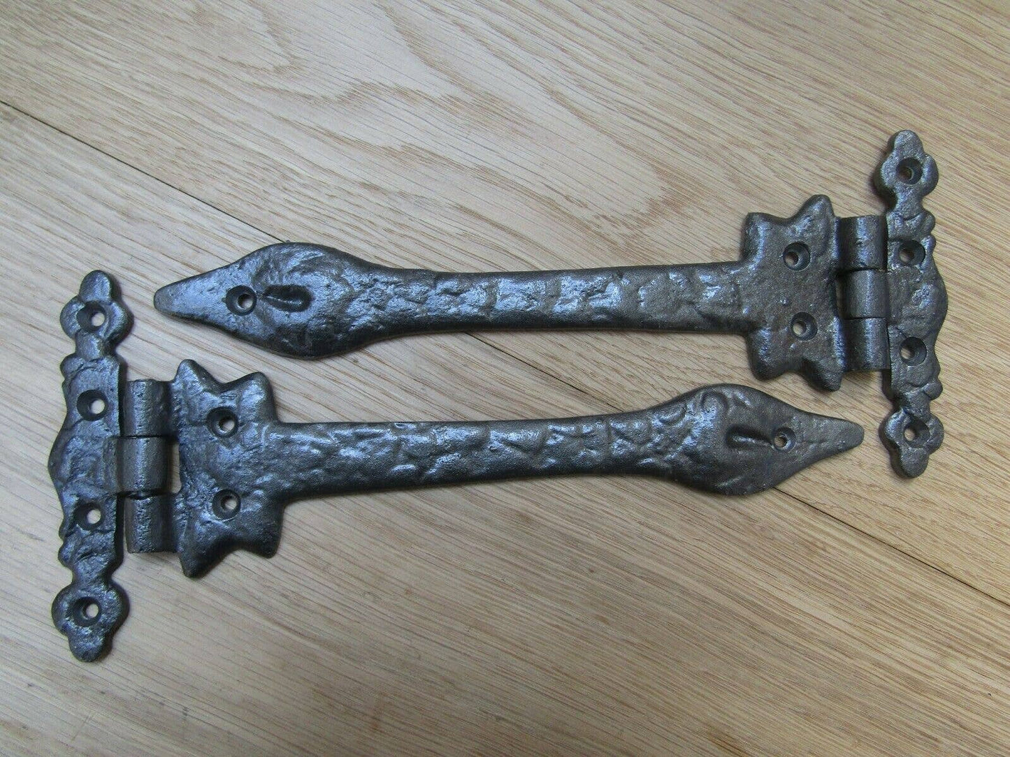 Pair of 9 Inch Decorative Strap Hinges Antique Iron