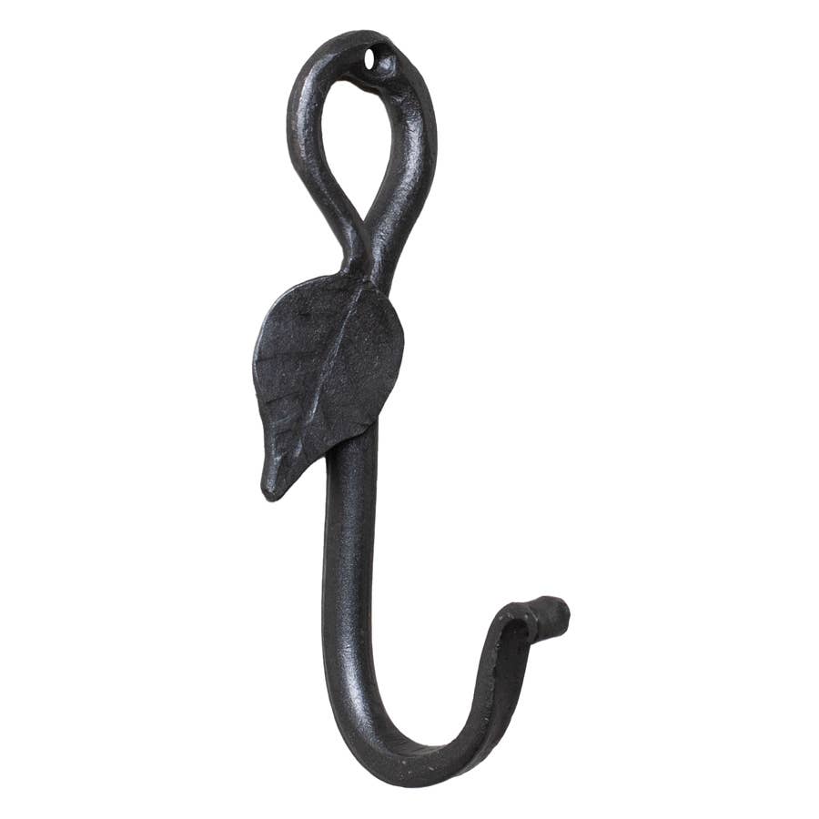 6-Inch Black Iron Leaf Wall Hook with Lacquer Finish by Irvin's Tinware