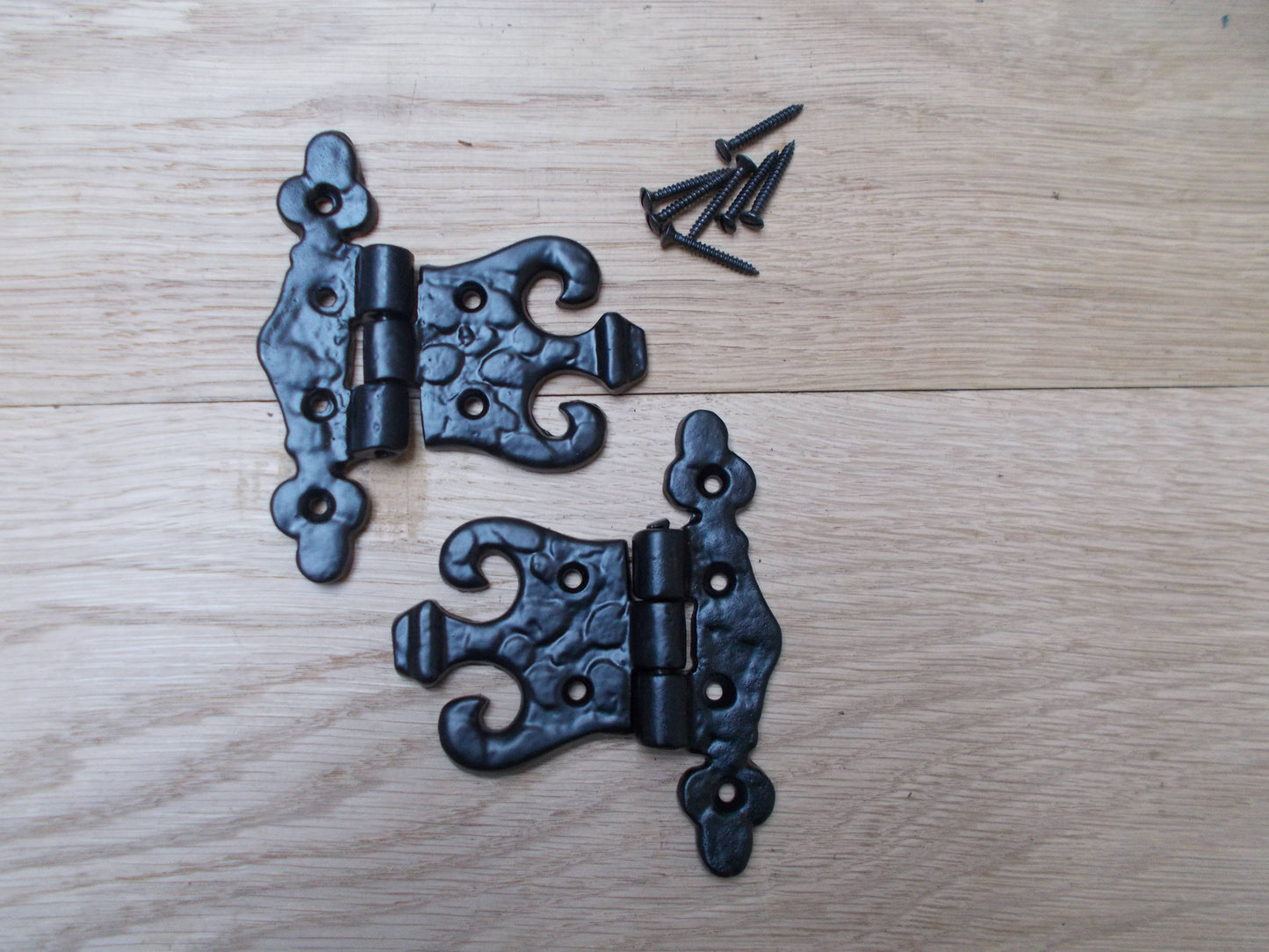 Pair of Black Cast Iron Decorative Cabinet Door Hinges