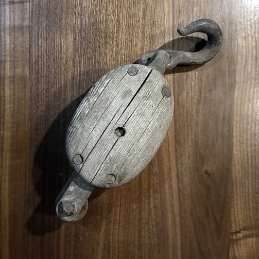 Vintage Pulley Block With Natural Patina and Forged Hook - 11 Inch