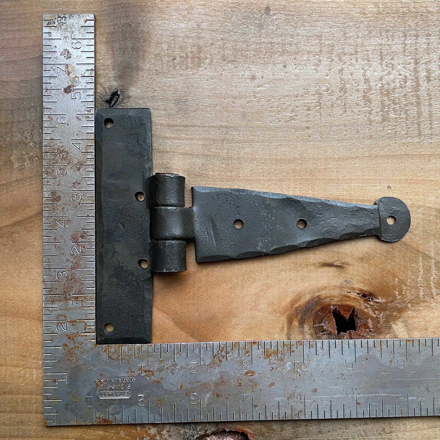 Hand forged T Hinge Traditional Blacksmith Style and Finish 6.6 x 4.5 Inch