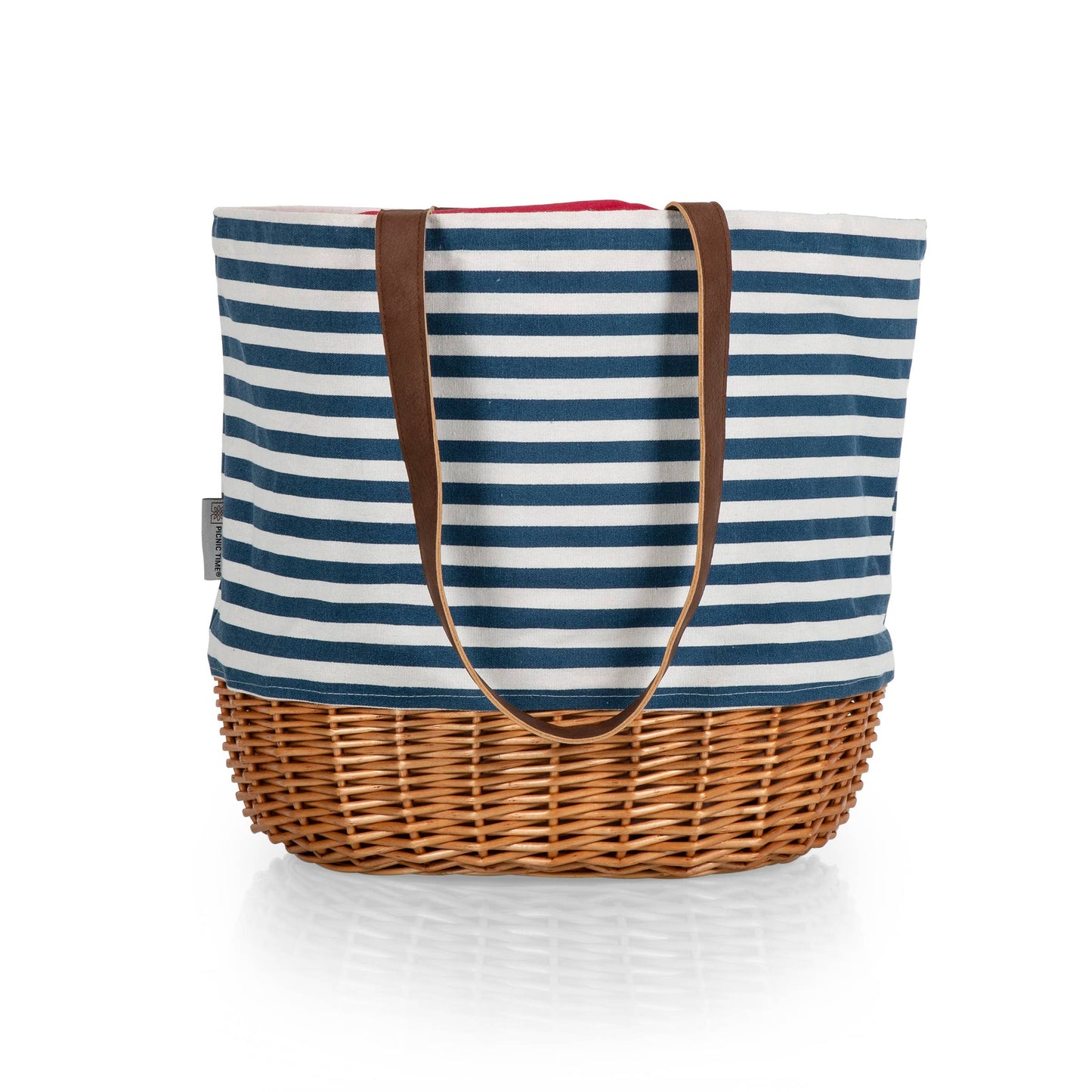 Coronado Canvas and Willow Picnic Basket Tote, (Navy Blue & White)