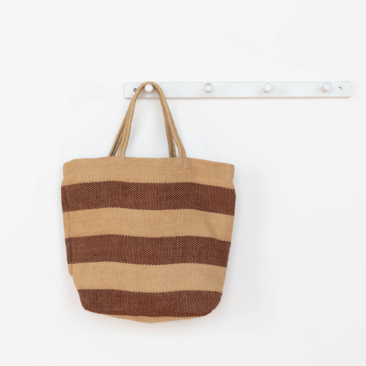 Tote bag with brown and beige stripes on a white background