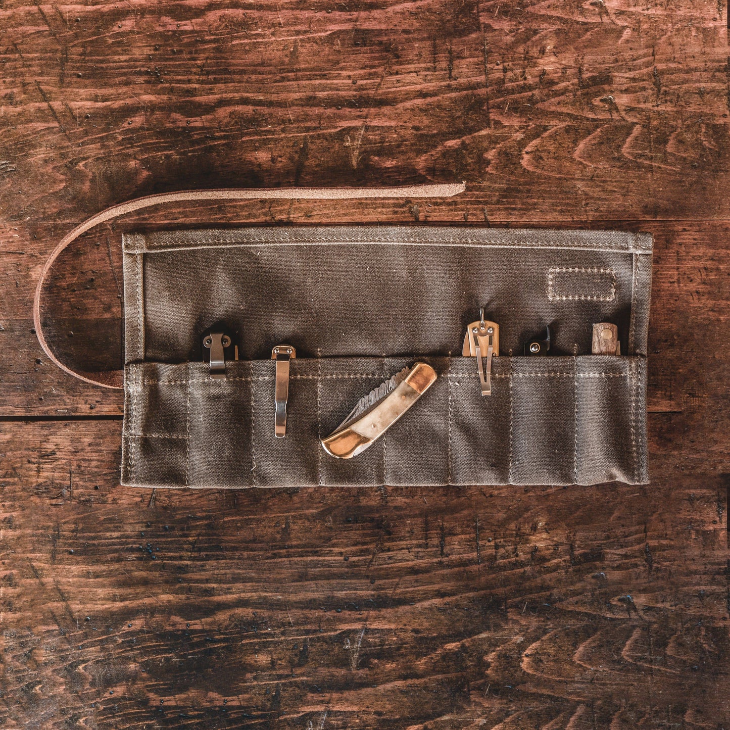 Canvas Pocket Knife and Tool Roll - Field Tan