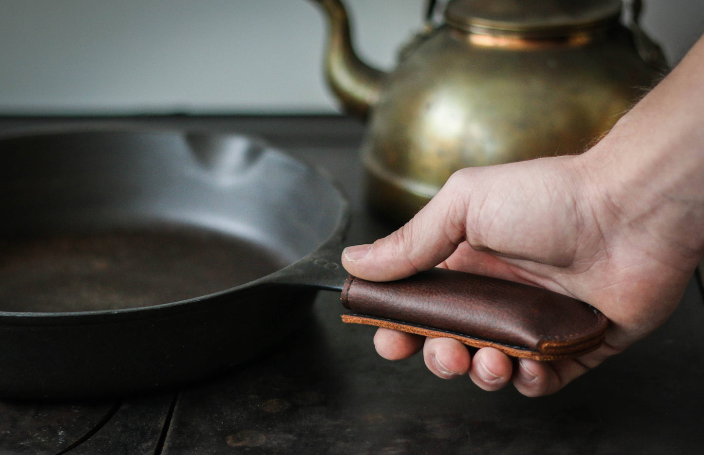 Brown Leather Cast Iron Skillet Handle Cover