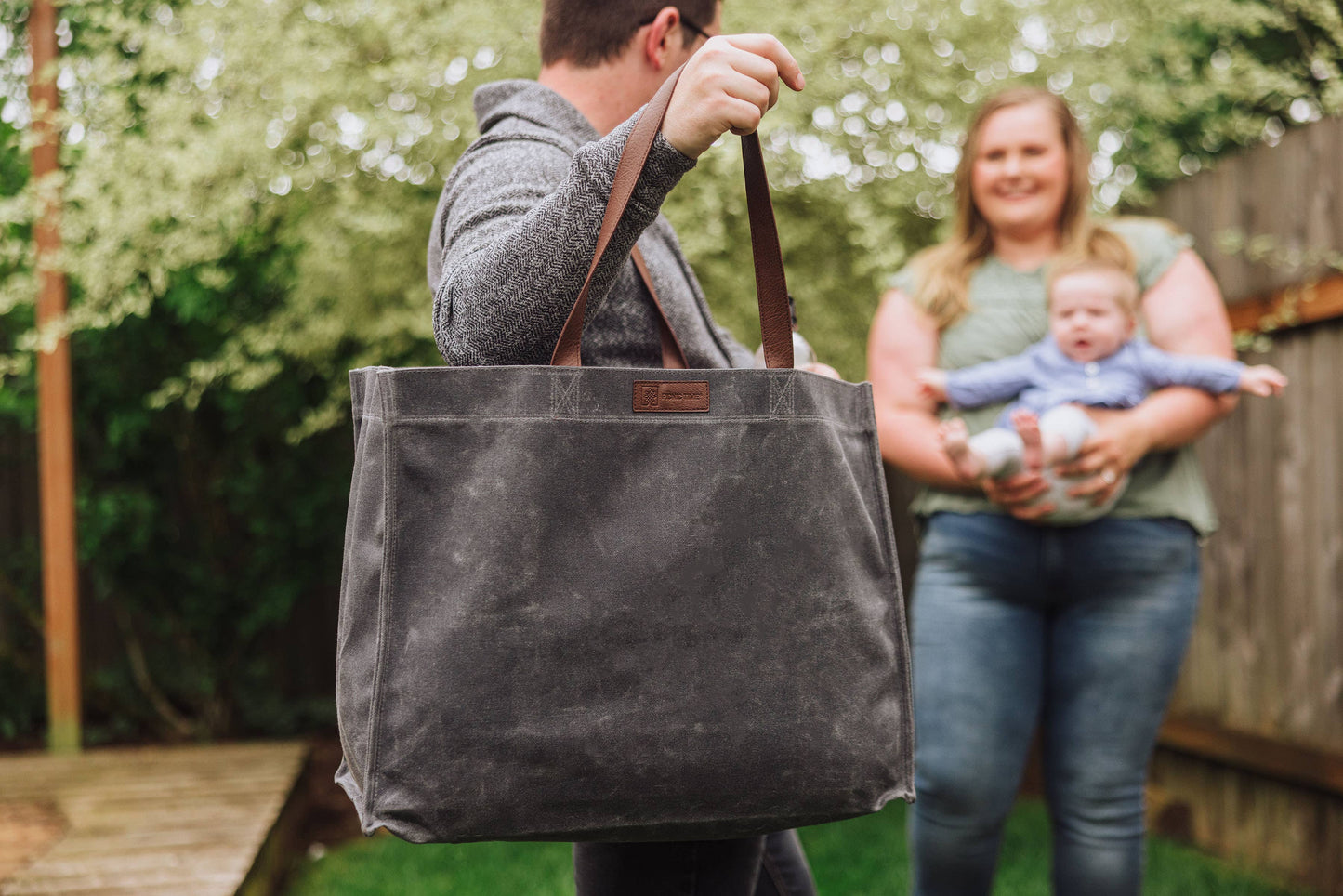 Market Waxed Canvas Tote with Leatherette Handles - Gray
