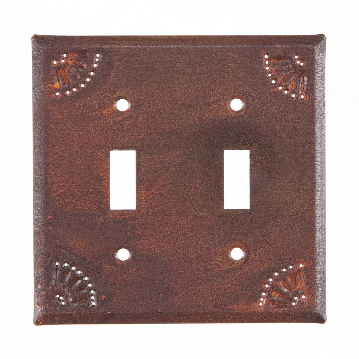 Double Switch Cover - Metal with Country Chisel Pattern in Rustic Tin / Rust Tone