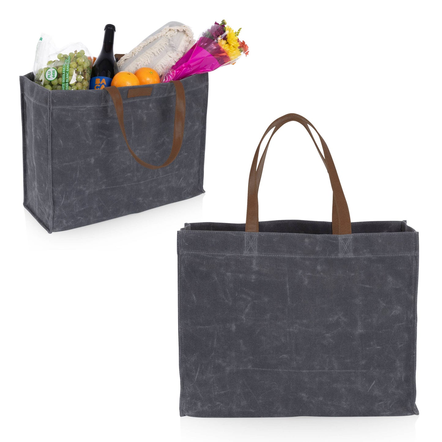 Market Waxed Canvas Tote with Leatherette Handles - Gray