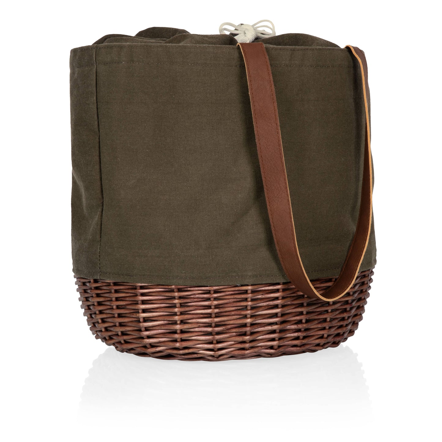 Coronado Canvas and Willow Basket Tote, (Khaki Green with Brown Wicker)