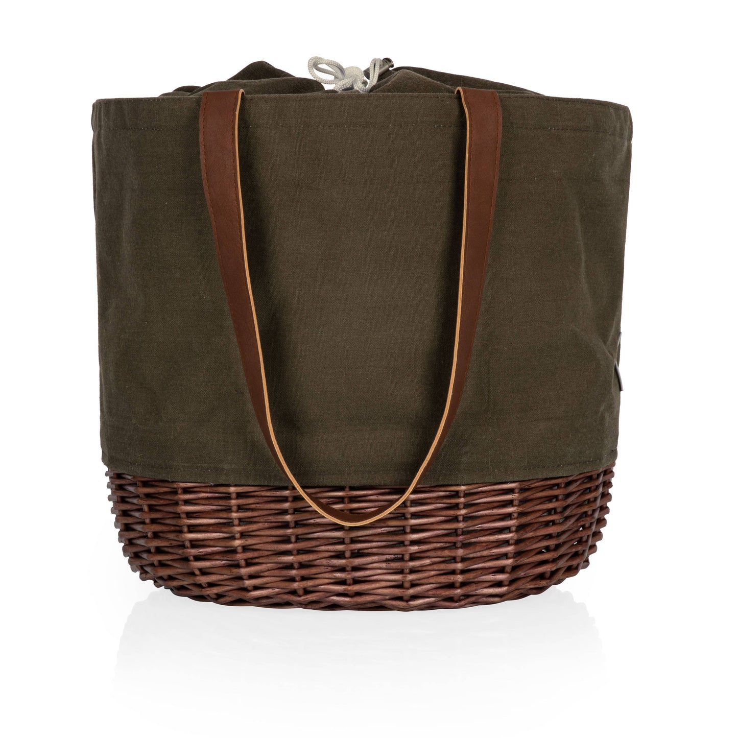 Coronado Canvas and Willow Basket Tote, (Khaki Green with Brown Wicker)