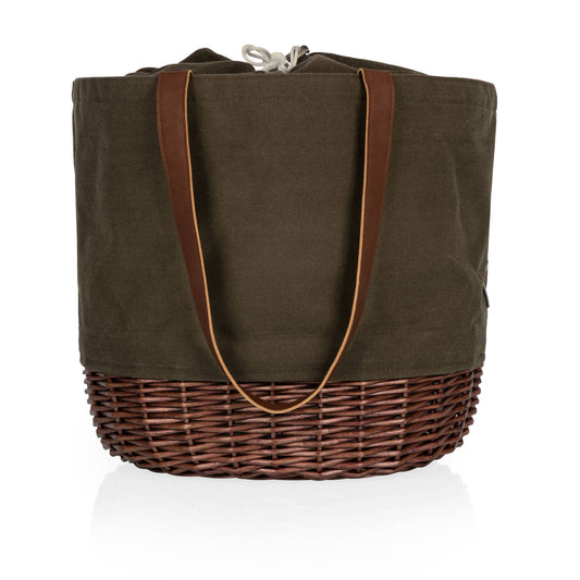 Coronado Canvas and Willow Basket Tote, (Khaki Green with Brown Wicker)