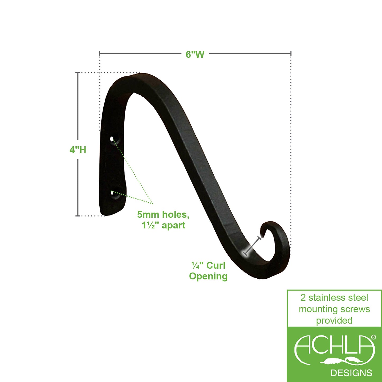 6 Inch Angled Upcurled Iron Bracket Hook