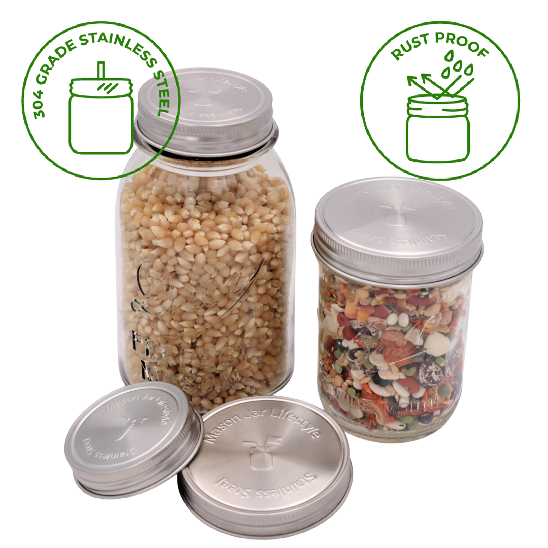 Stainless Steel Storage Lids w/ Silicone Seals for Mason Jar