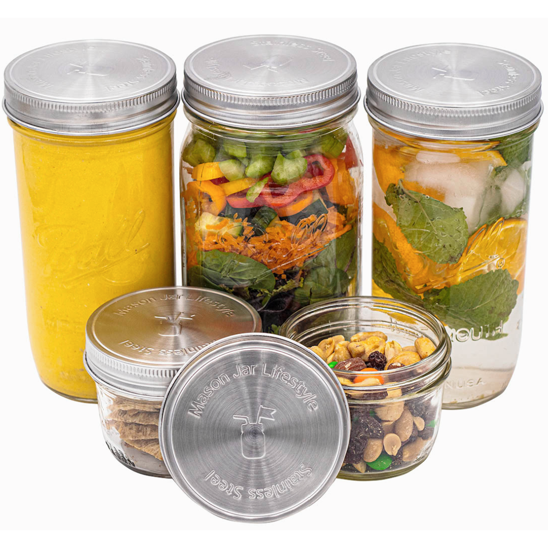 Stainless Steel Storage Lids w/ Silicone Seals for Mason Jar