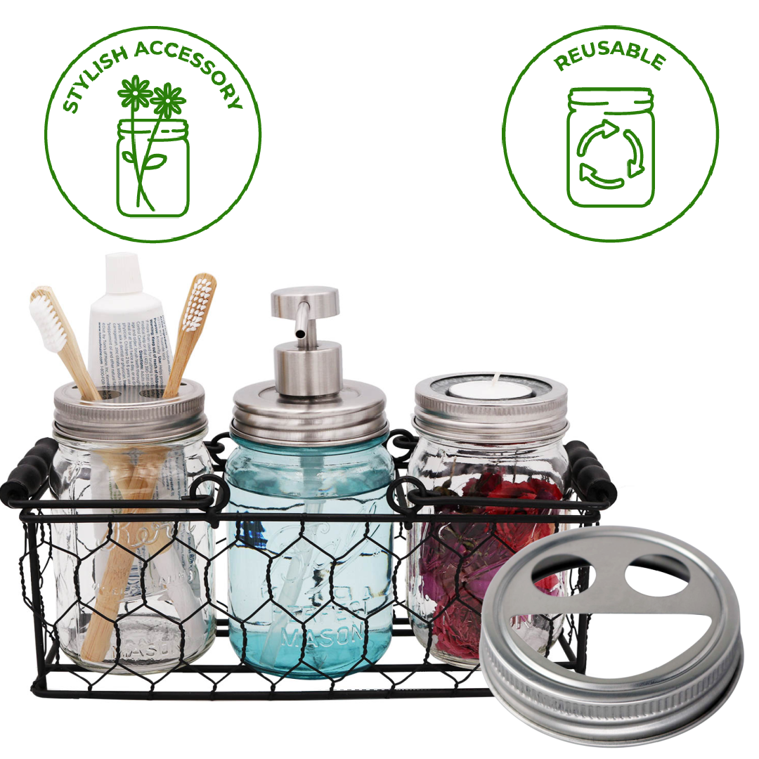 Stainless Steel Toothbrush Holder for Mason Jars by Mason Jar Lifestyle