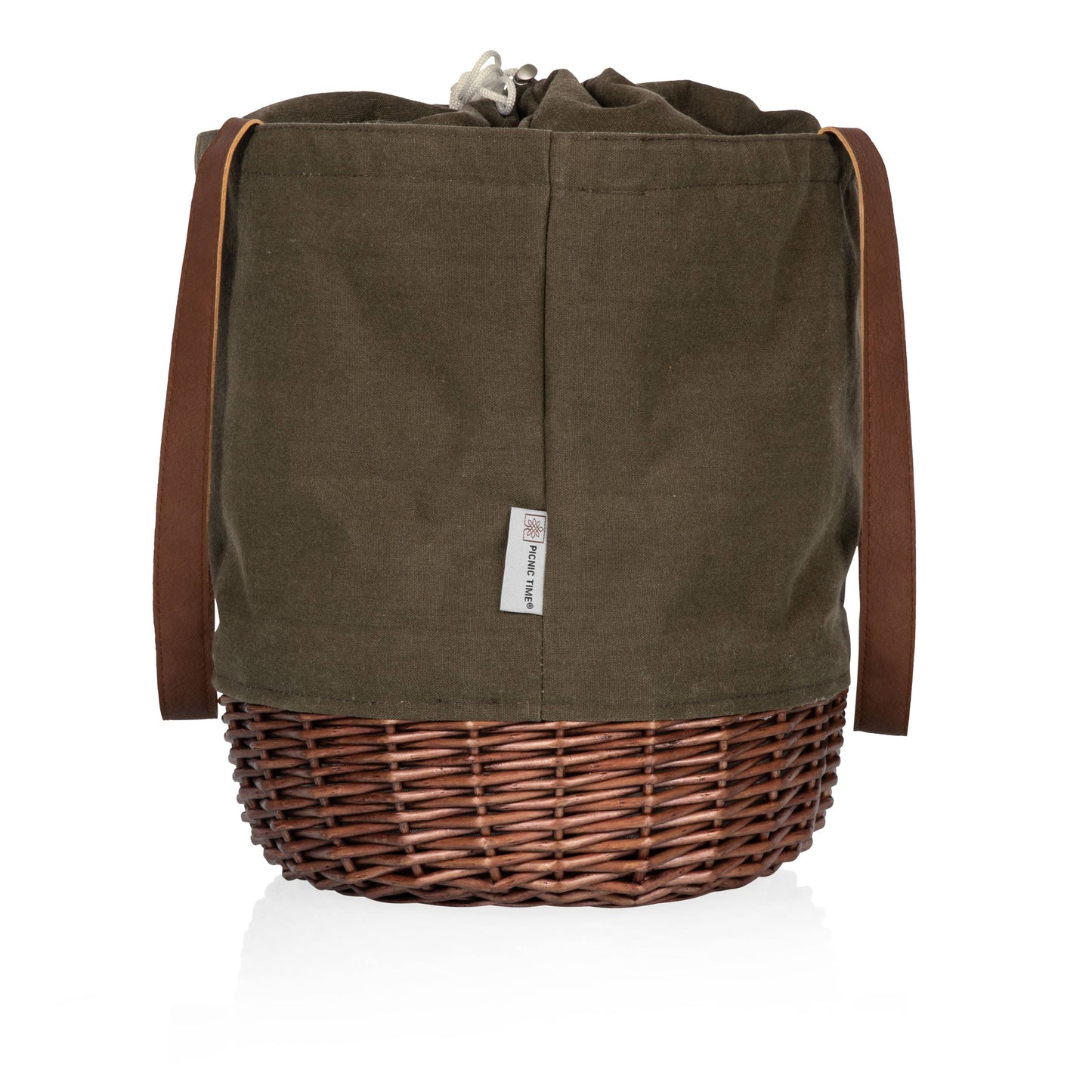 Coronado Canvas and Willow Basket Tote, (Khaki Green with Brown Wicker)