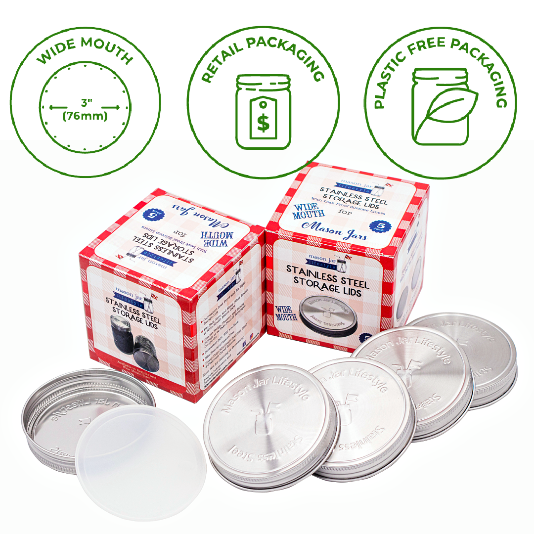 Stainless Steel Storage Lids w/ Silicone Seals for Mason Jar