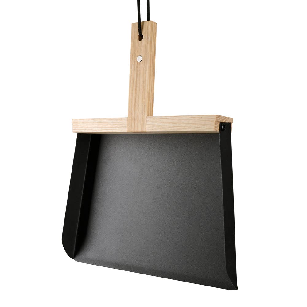 Brush and Dustpan Set Black Metal and Wood - Premium By Benson