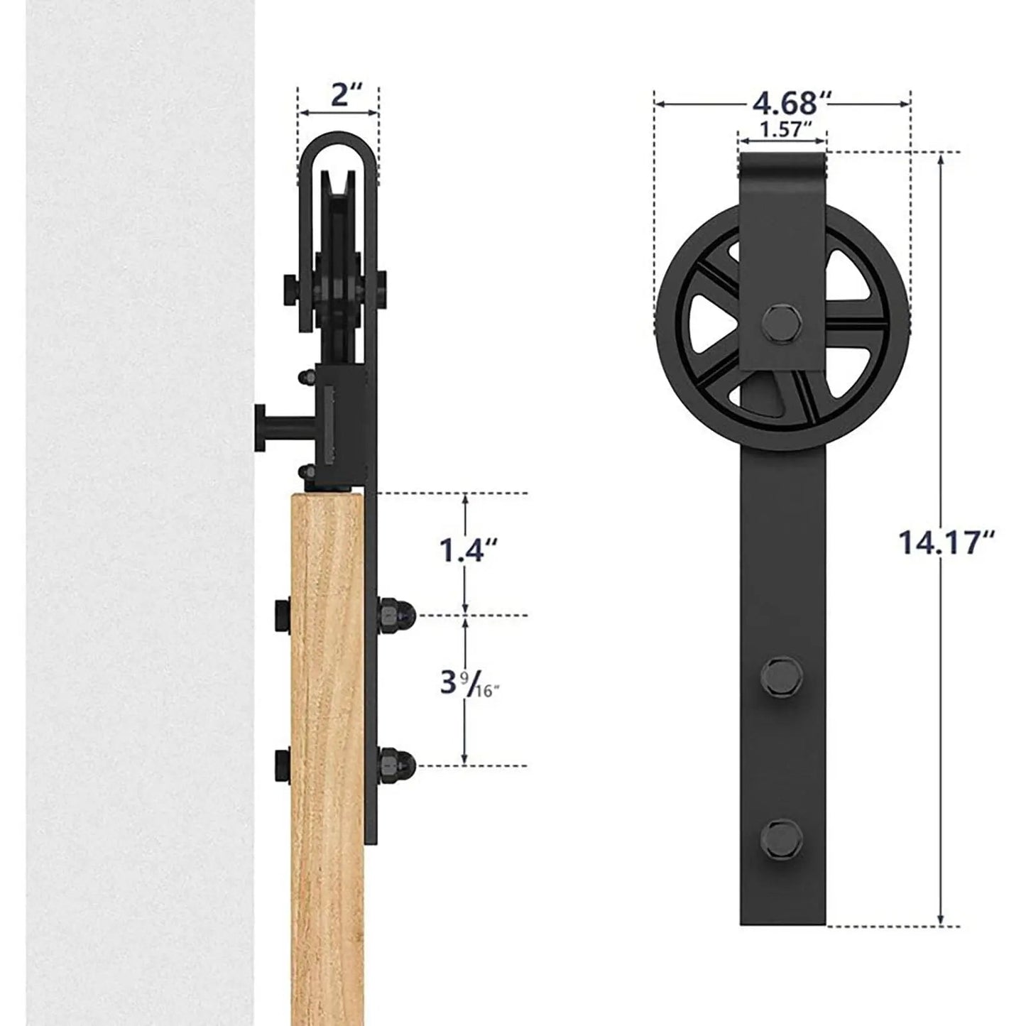 Big Spoke Wheel Roller Sliding Barn Door Hardware Kit - Steel / Black  - Door Not Included