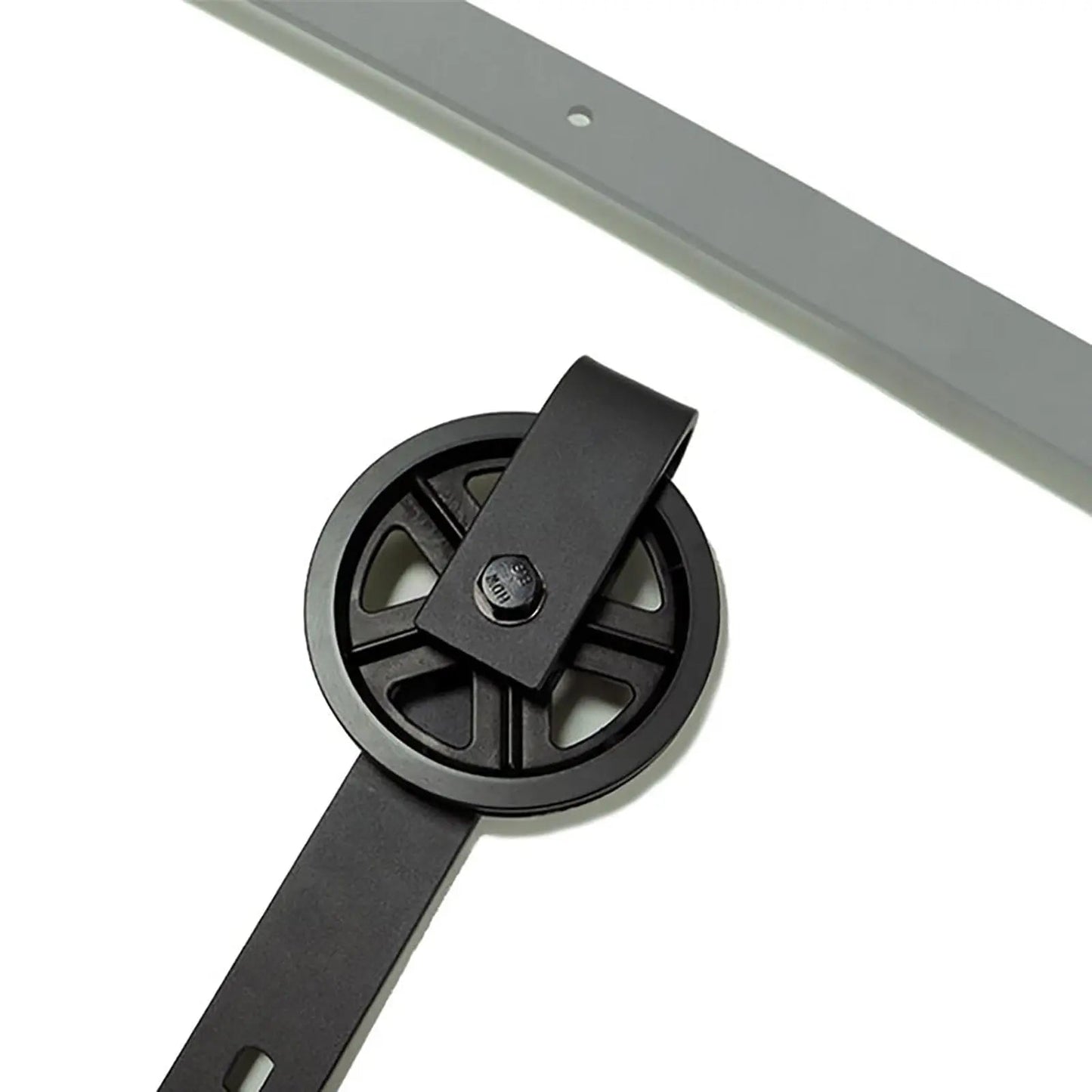 Big Spoke Wheel Roller Sliding Barn Door Hardware Kit - Steel / Black  - Door Not Included